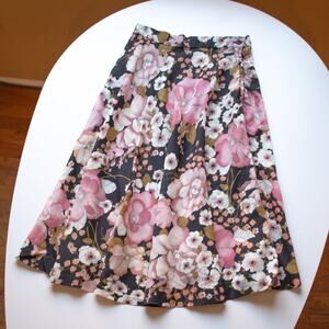 Vintage Pink and White Floral Midi Skirt Size XS